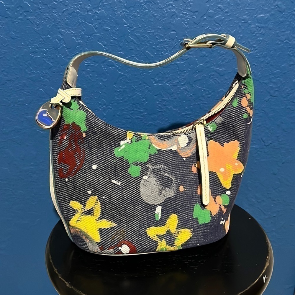 Dooney and Bourke shoulder bag.Canvas graffiti denim.Vintage, authentic